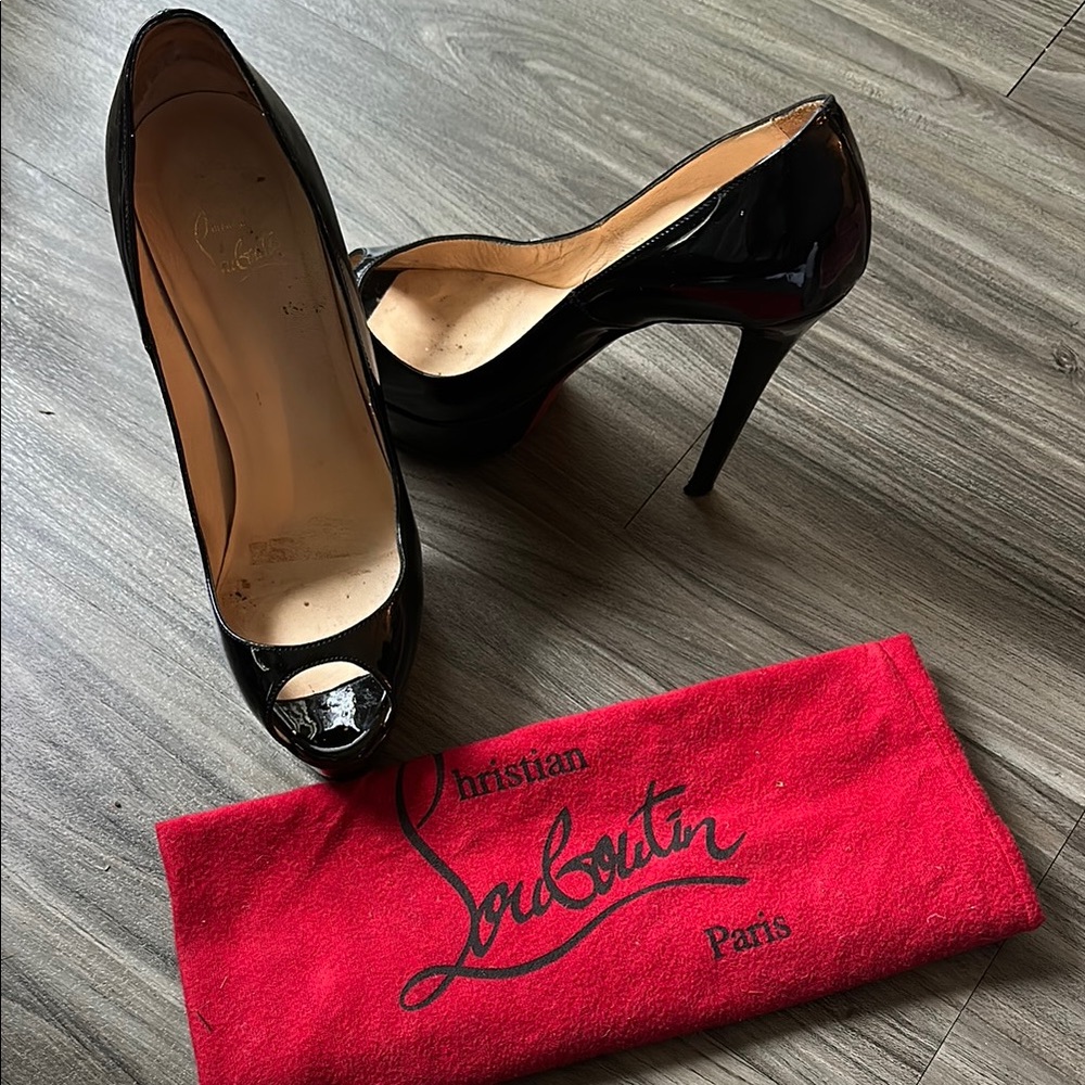 Christian Louboutin Black Peep Toe Heels (Size 38 1/2)